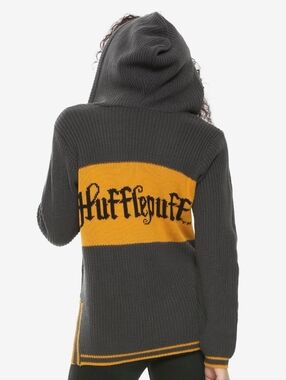 Harry Potter Hot Topic Hufflepuff Hooded Knit Sweater Medium Wizard